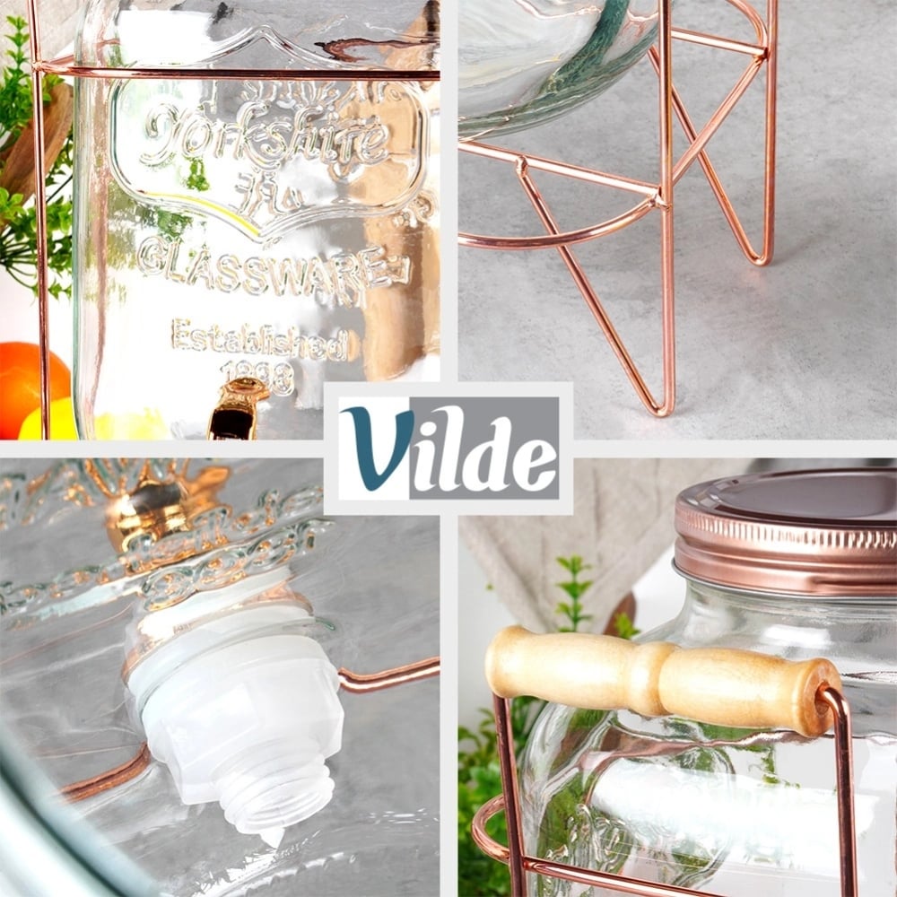 Słój szklany z kranikiem 4.2 L z złotym stojakiem do lemoniady napojów wody Vilde