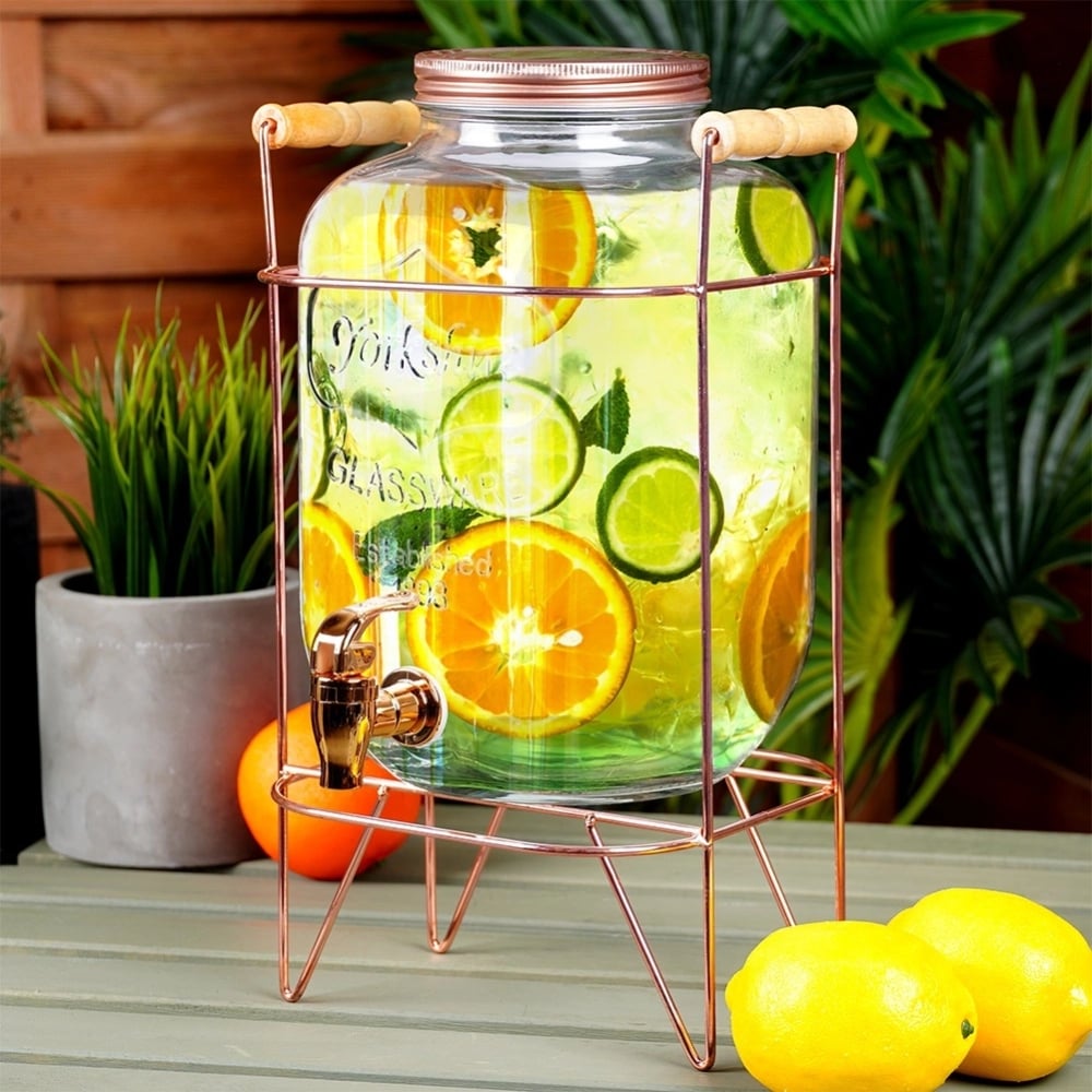 Słój szklany z kranikiem 5.5 L z złotym stojakiem do lemoniady napojów wody Vilde