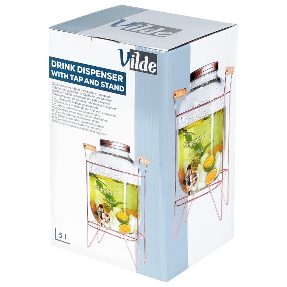 Słój szklany z kranikiem 5.5 L z złotym stojakiem do lemoniady napojów wody Vilde
