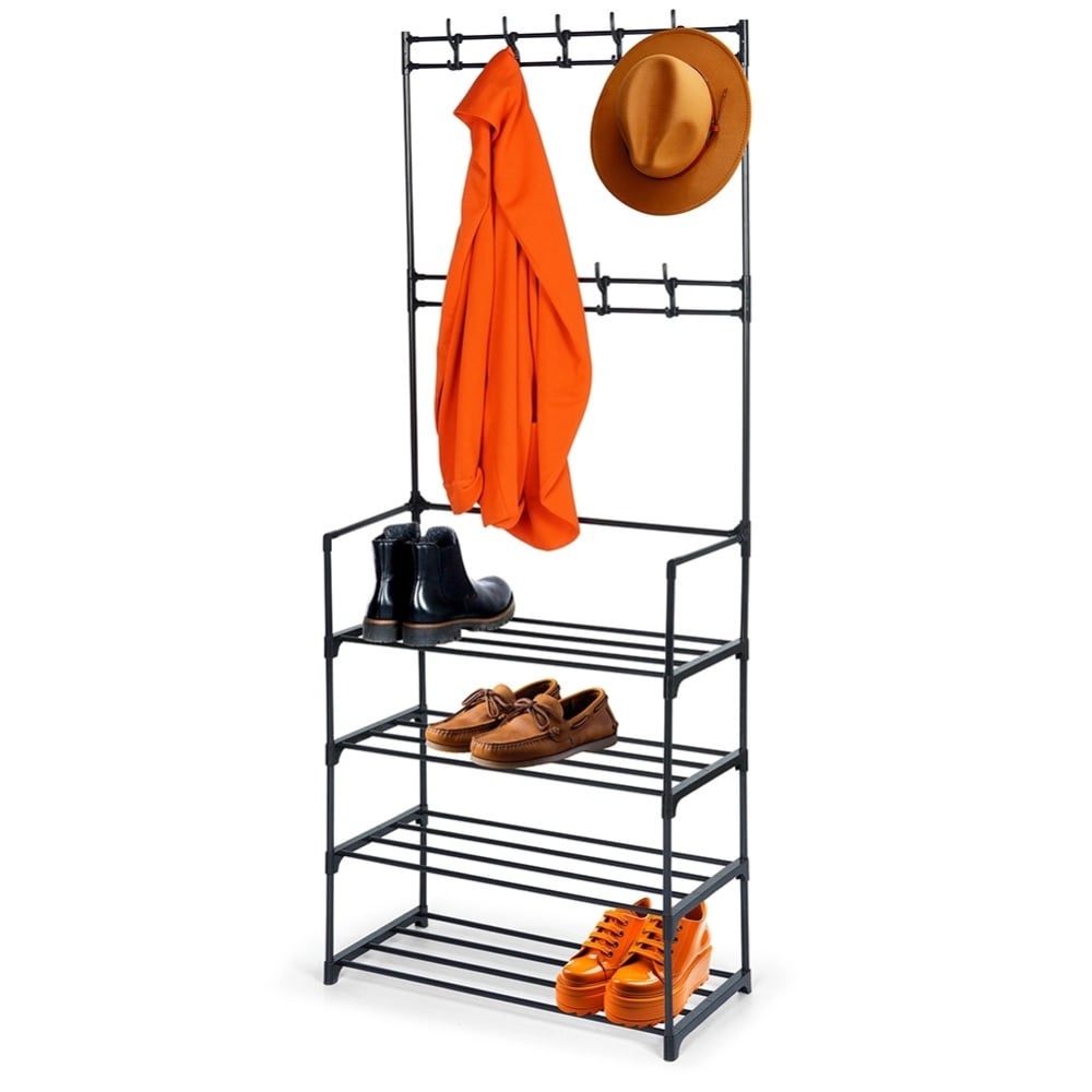 Wieszak na ubrania z regałem na buty metalowy czarny 57x28x156 cm Vilde