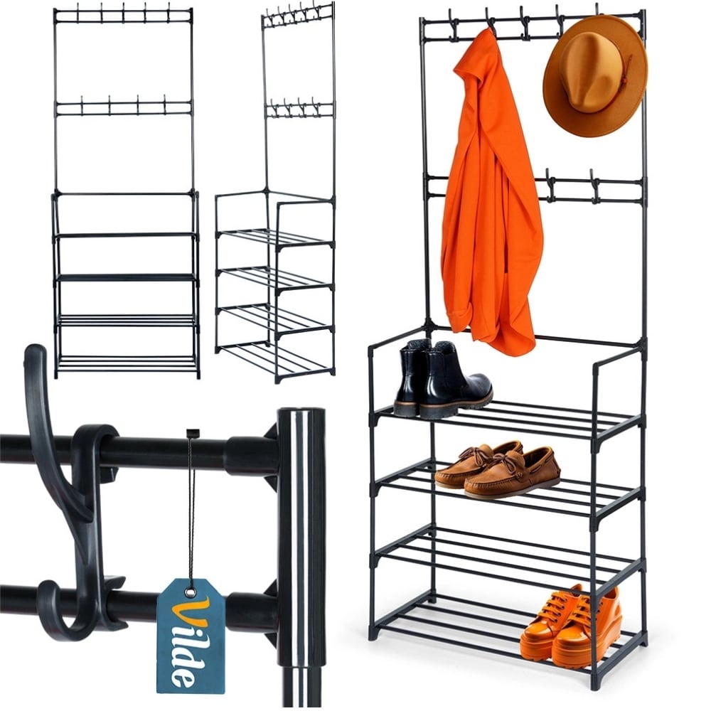 Wieszak na ubrania z regałem na buty metalowy czarny 57x28x156 cm Vilde