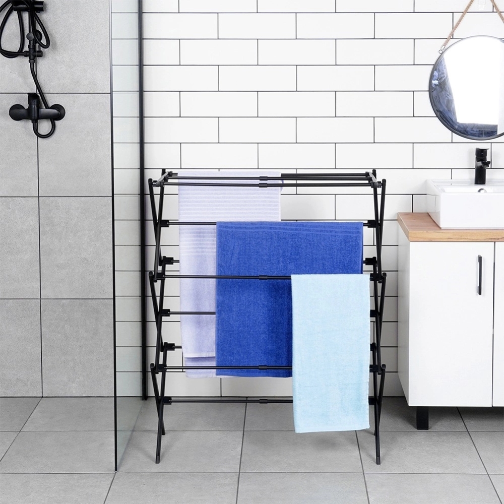Suszarka na pranie metalowa czarna pionowa rozsuwana 47-78x94 cm Vilde