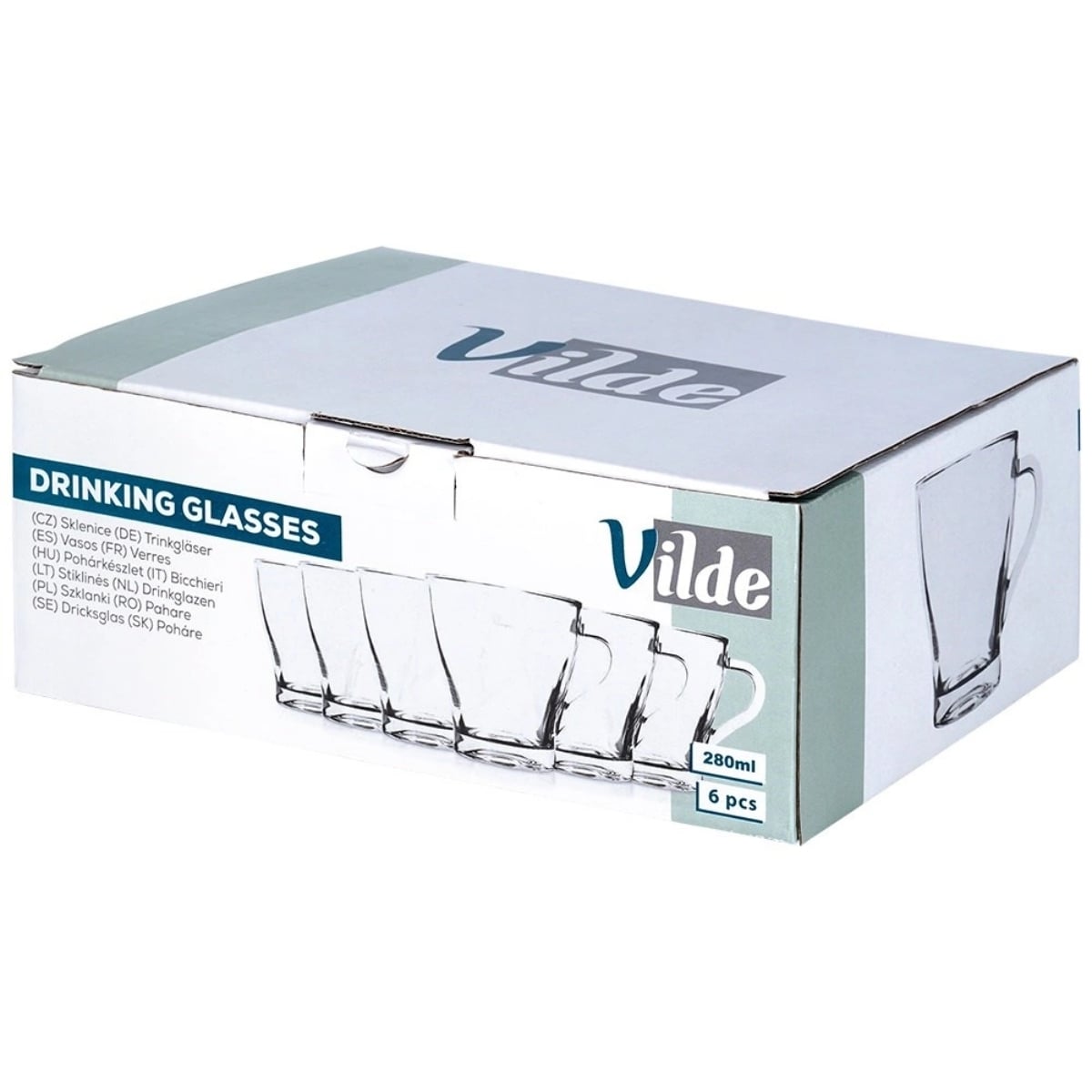 Szklanki klasyczne z uchem do kawy i herbaty 250 ml  zestaw 6 sztuk Vilde