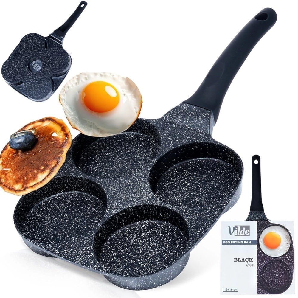 Patelnia granitowa do jajek i pancake 4 otwory BLACK LINE 19x19 cm Vilde