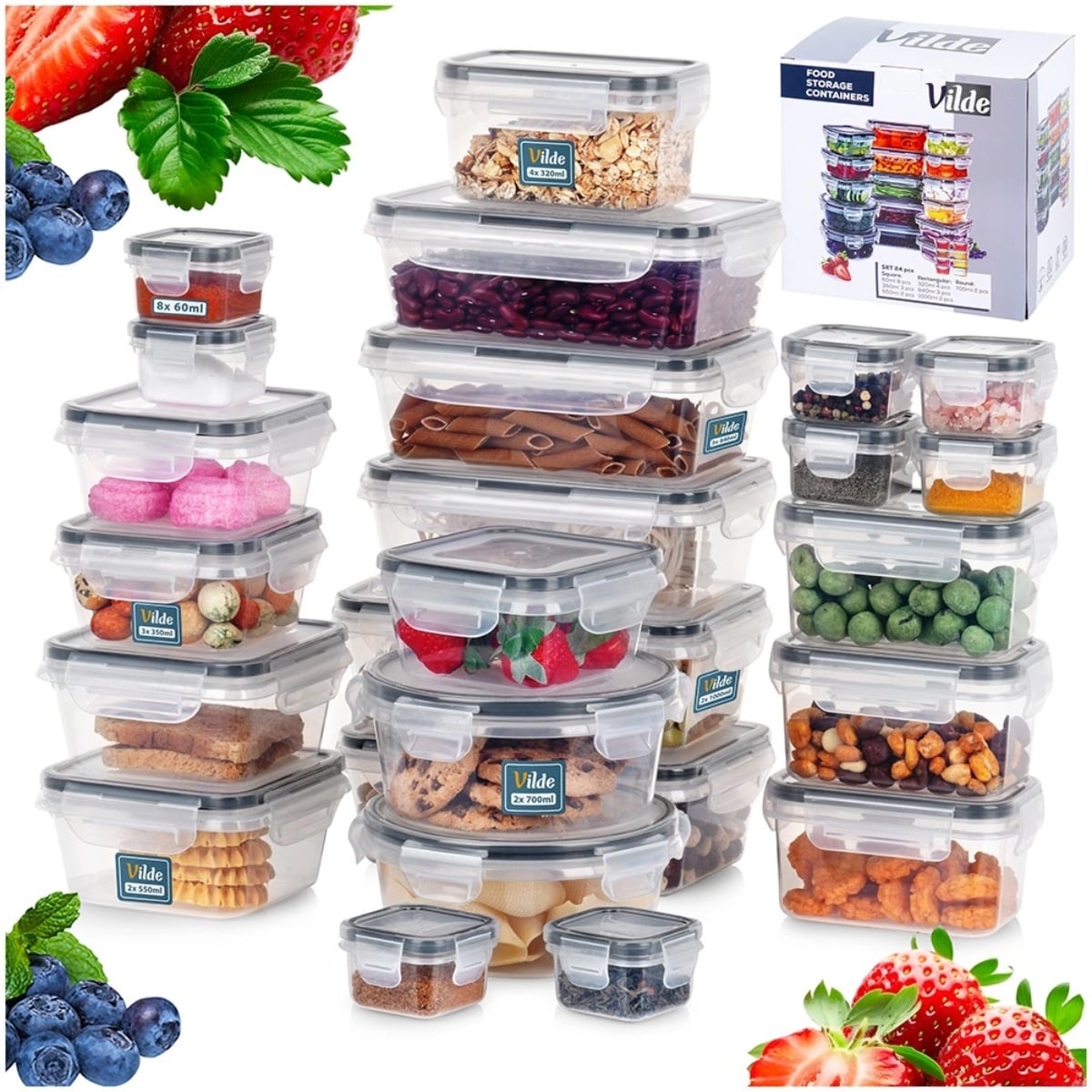 Pojemniki z pokrywką 320/350/550/700/840 ml lunchbox zestaw 24szt żaroodporne hermetyczne