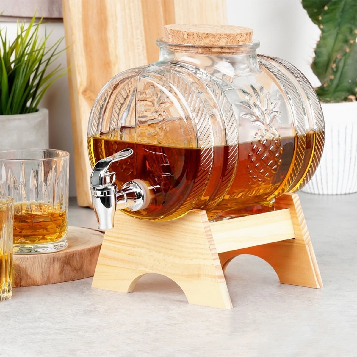 Beczka szklana słój z kranikiem 3 L ze stojakiem do whisky lemoniady napojów wody Vilde