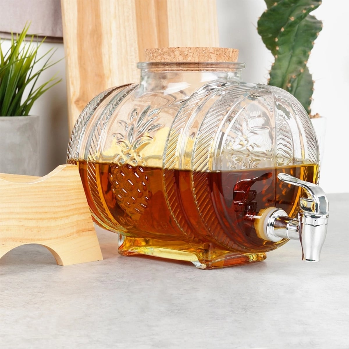 Beczka szklana słój z kranikiem 3 L ze stojakiem do whisky lemoniady napojów wody Vilde