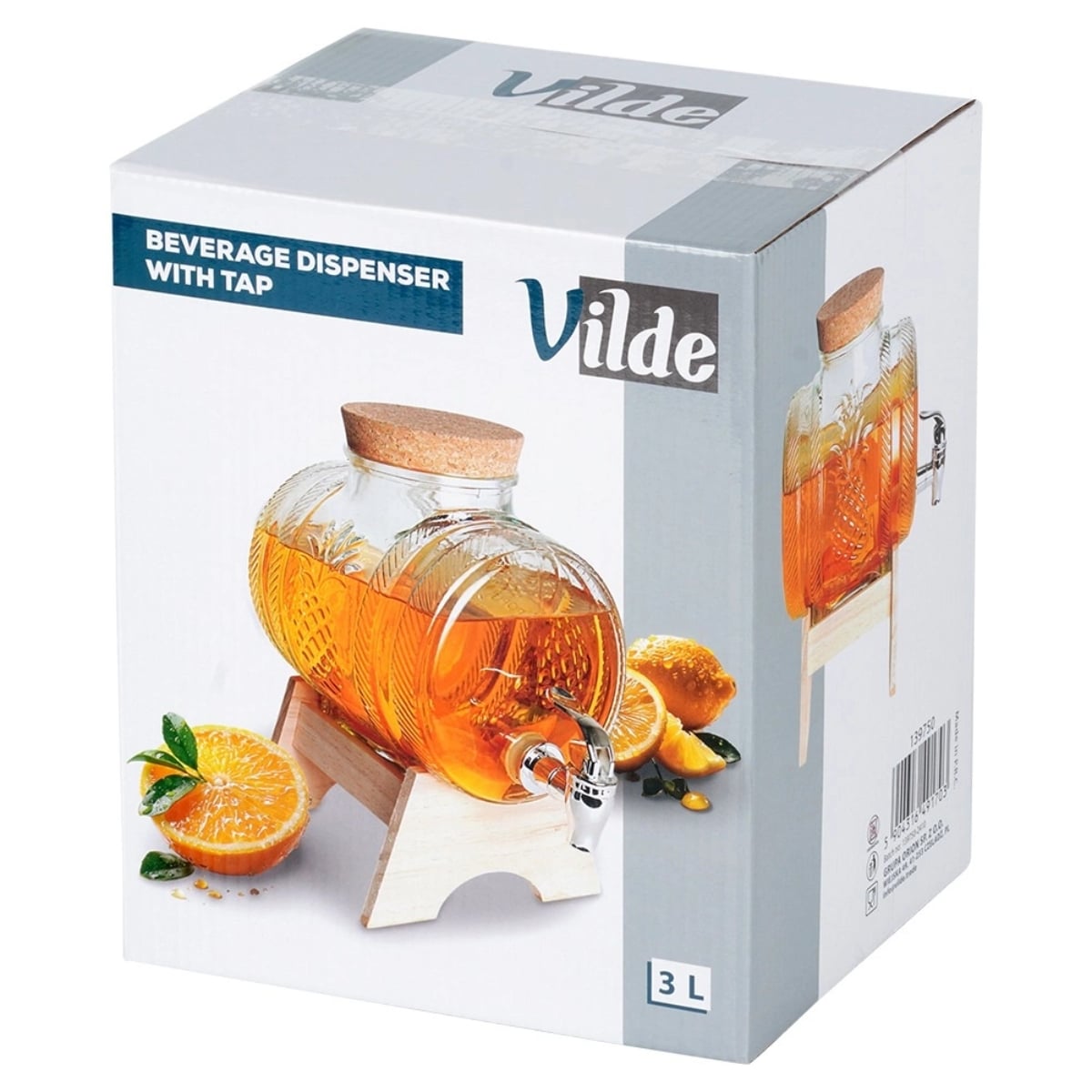 Beczka szklana słój z kranikiem 3 L ze stojakiem do whisky lemoniady napojów wody Vilde