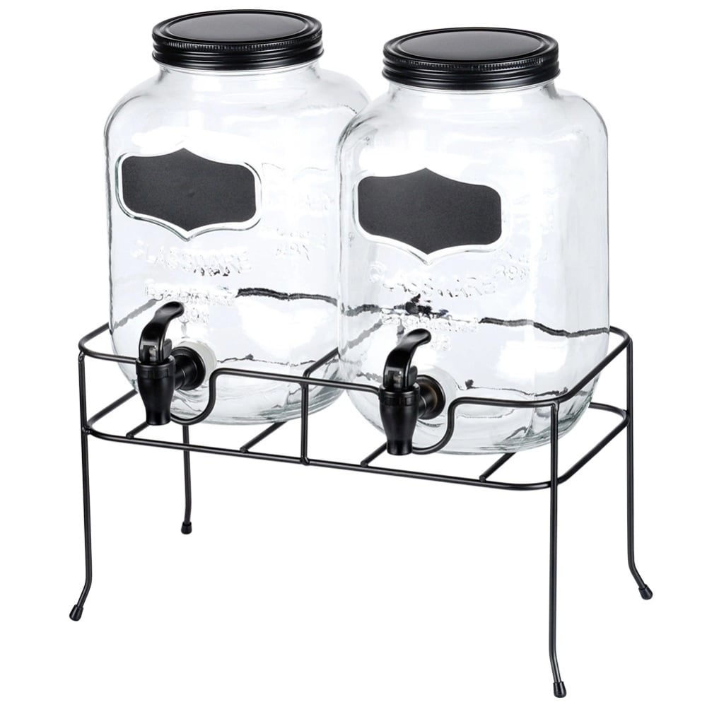 Słoje szklane z kranikiem 2x 4L z czarnym stojakiem do lemoniady napojów herbaty Vilde