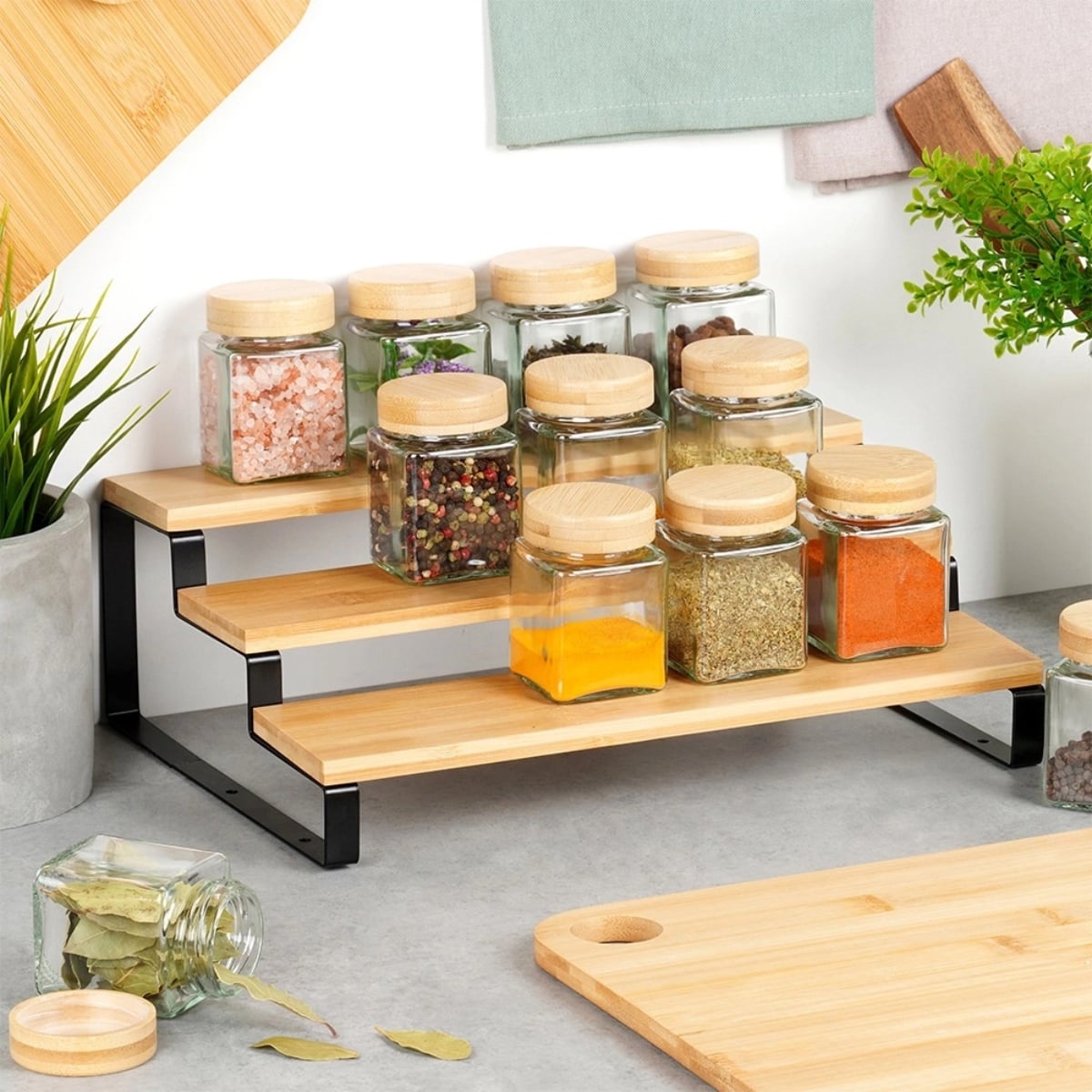 Półka kuchenna bambusowa 3-poziomowa 32x23,5x9,6 cm na przyprawy kubki Orion
