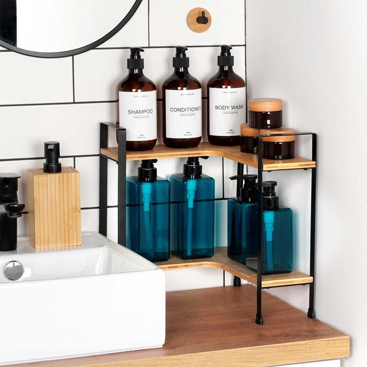 Półka kuchenna bambusowa narożna 2-poziomowa 29,5x29,5x33,5 cm na pojemniki Orion