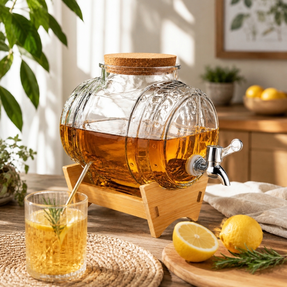 Beczka szklana słój z kranikiem 3 L antałek do whisky lemoniady napojów wody Kamille