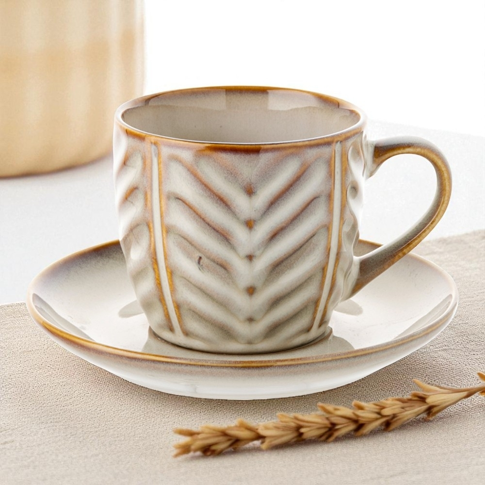 Filiżanka ze spodkiem do kawy i herbaty 250 ml szklana LEHTI BEIGE