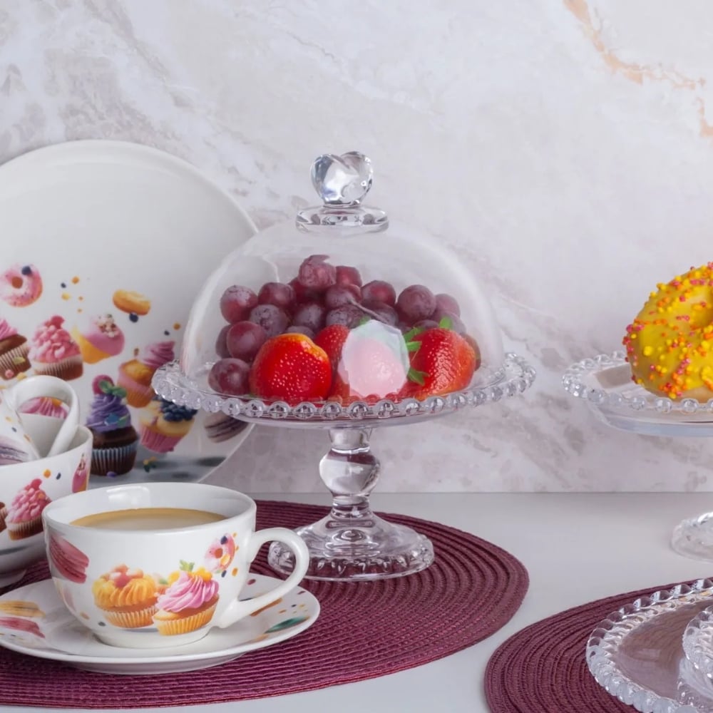 Patera szklana na stopce 19,5 cm z pokrywą duży talerz szklany na ciasto deser Altom love