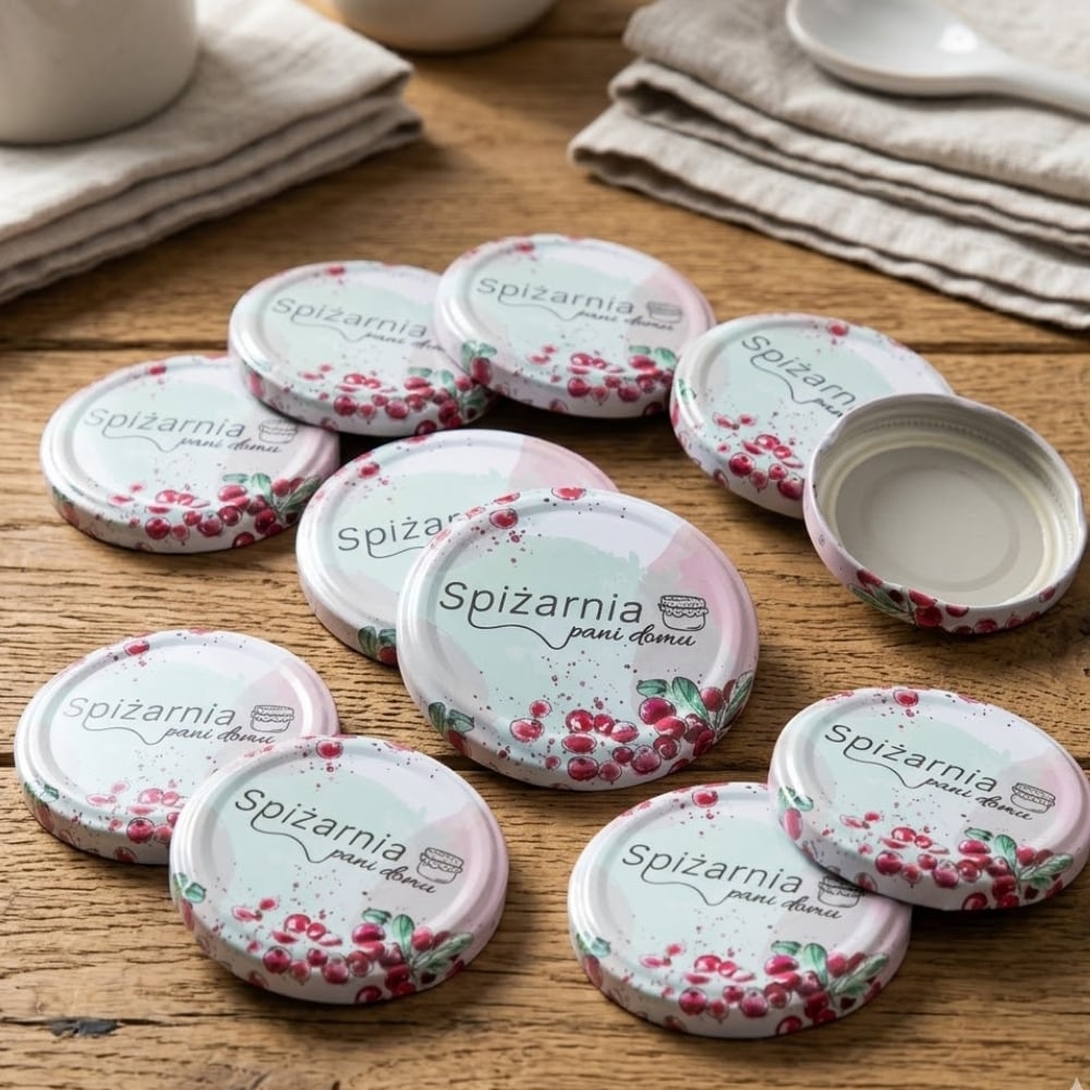 Zakrętki do słoików na przetwory Spiżarnia Pani Domu pastelowe 6,6 cm zestaw 10 szt - 4-zaczepowe FI66 Altom Design