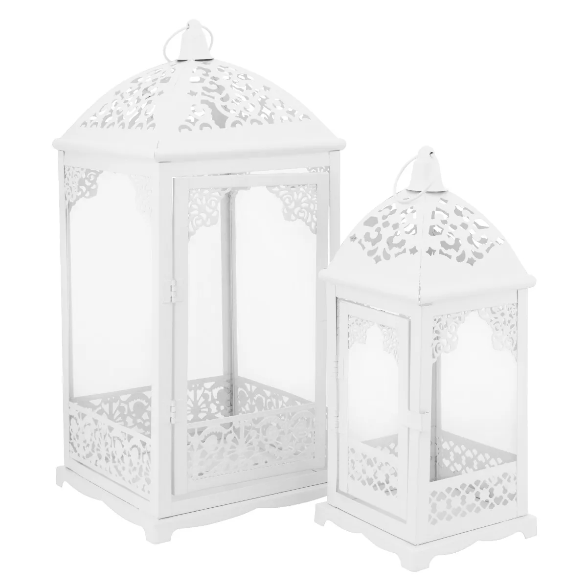 Lampiony latarnie ozdobne ażurowe 31/42 cm Altom Design latarenki metalowe białe zestaw 2 szt.