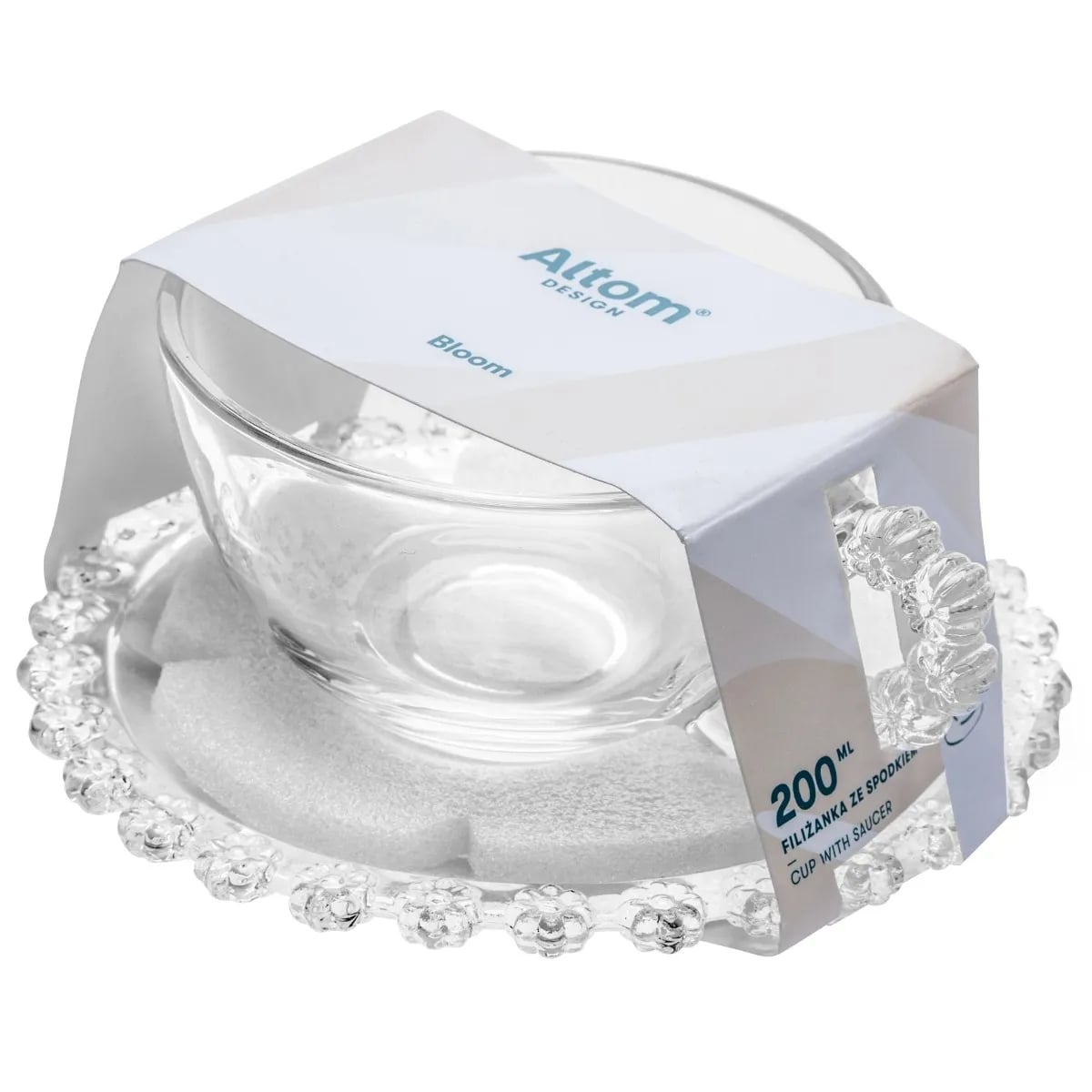 Filiżanka ze spodkiem do kawy i herbaty 200 ml szklana Altom Design Bloom