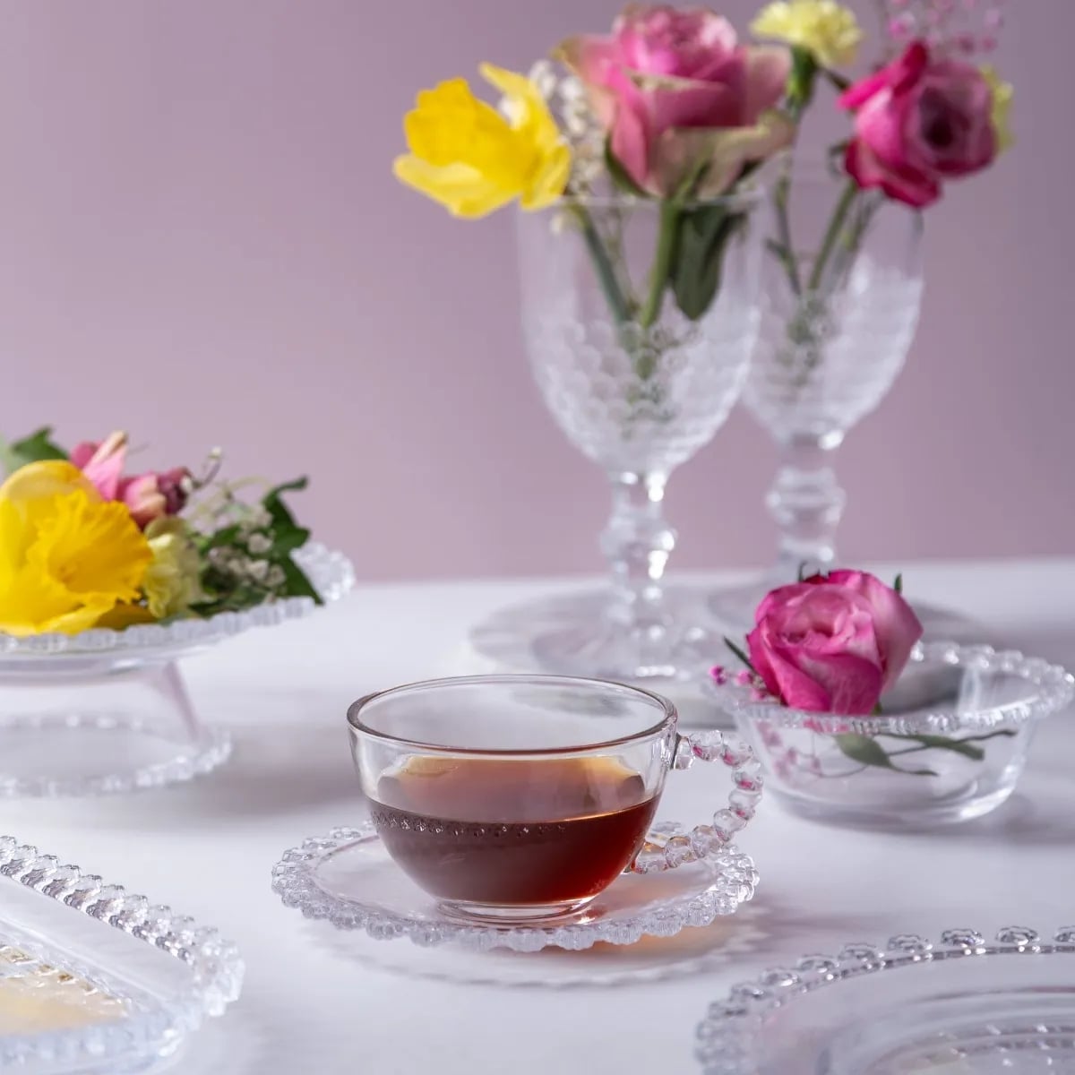 Filiżanka ze spodkiem do kawy i herbaty 200 ml szklana Altom Design Bloom