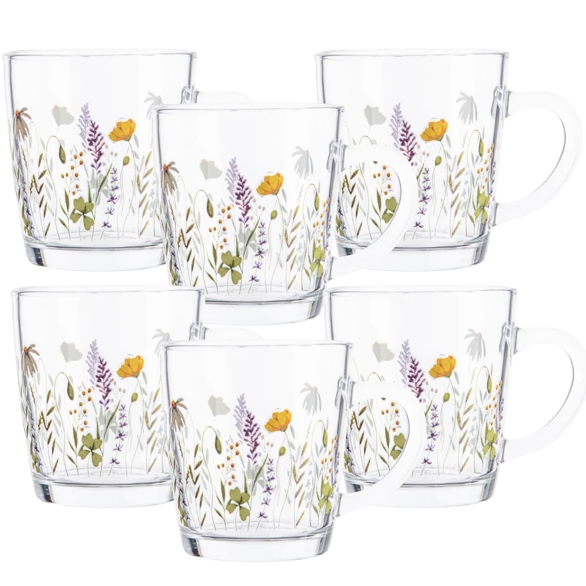 Kubki szklane 350 ml Altom Toronto polne kwiaty szklanka z uchwytem zestaw 6 szt