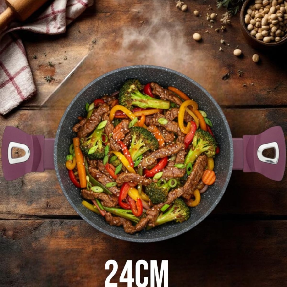 Zestaw garnków marmurkowych z powłoką granitową 15 el. komplet z patelniami wraz z rondlem i przyborami MasterPan