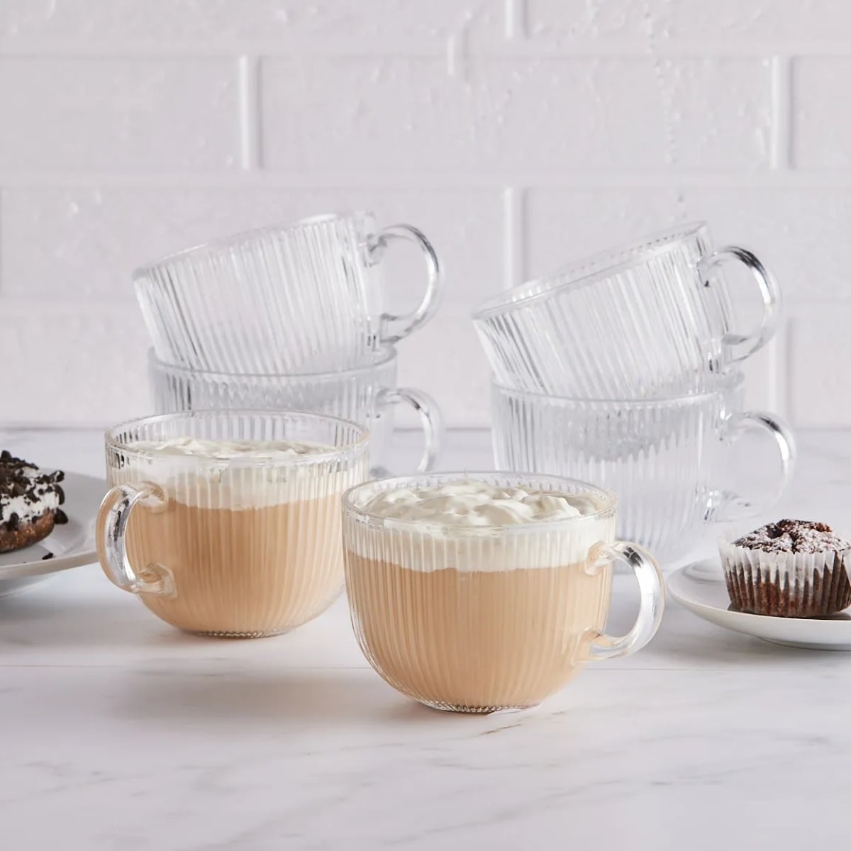 Filiżanki z uchem do kawy latte 510 ml kubki ryflowane zestaw 6 szt Altom Design Selena