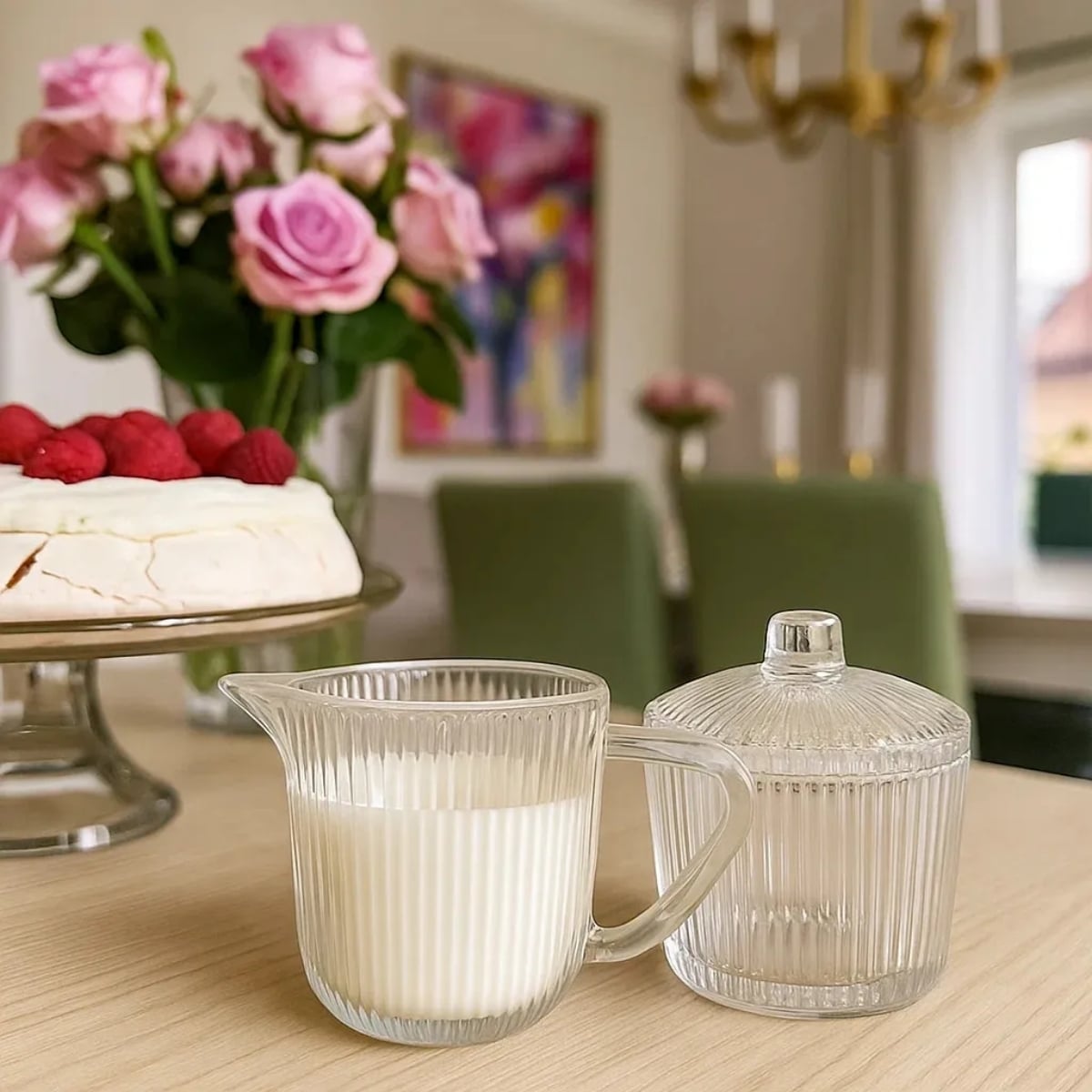 Mlecznik szklany 200 ml z cukiernicą 210 ml kompletny zestaw kuchenny Altom Design Selena