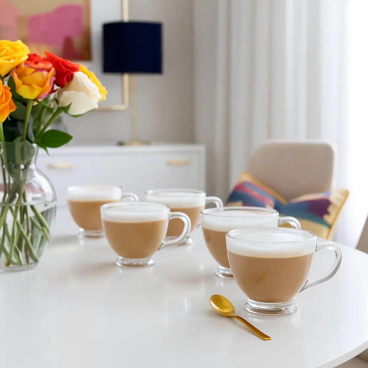 Klasyczne filiżanki do kawy i herbaty 420 ml szklane na stopce serwis kawowy Altom Design zestaw 6 szt