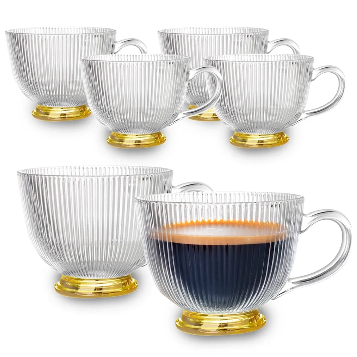 Filiżanki z uchem na złotej stopce do kawy i herbaty 430 ml zestaw 6 szt Altom Design Selena