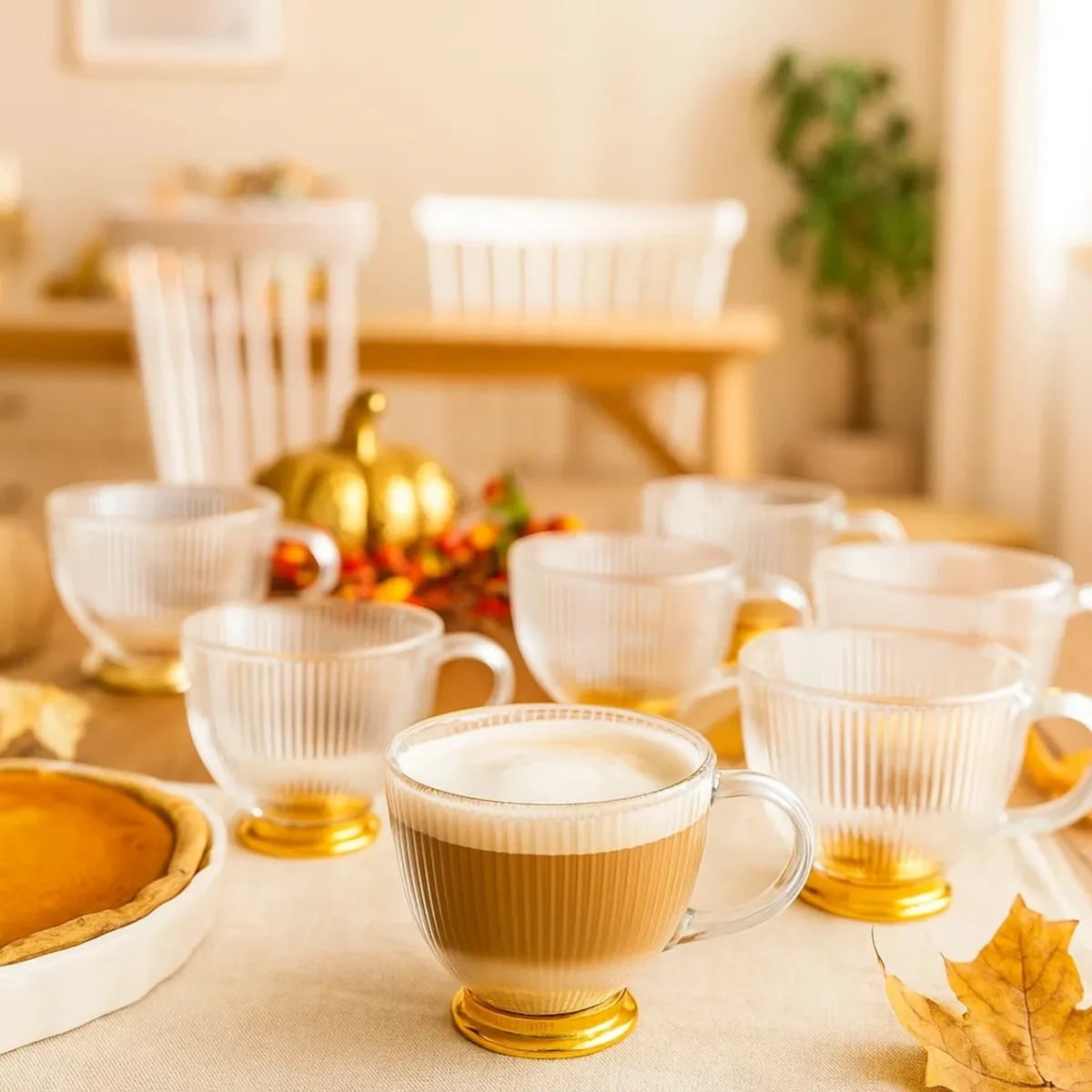 Filiżanki z uchem na złotej stopce do kawy i herbaty 430 ml zestaw 6 szt Altom Design Selena