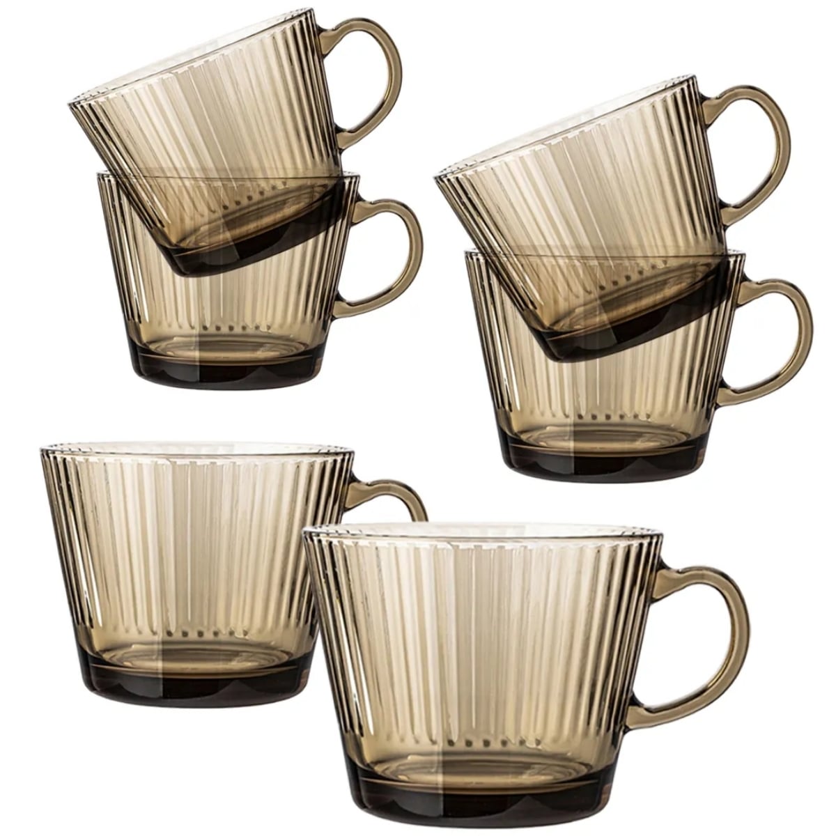 Szklanki z uchem bursztynowe do kawy herbaty 410 ml kubki ryflowane zestaw 6 szt Altom Design Selena