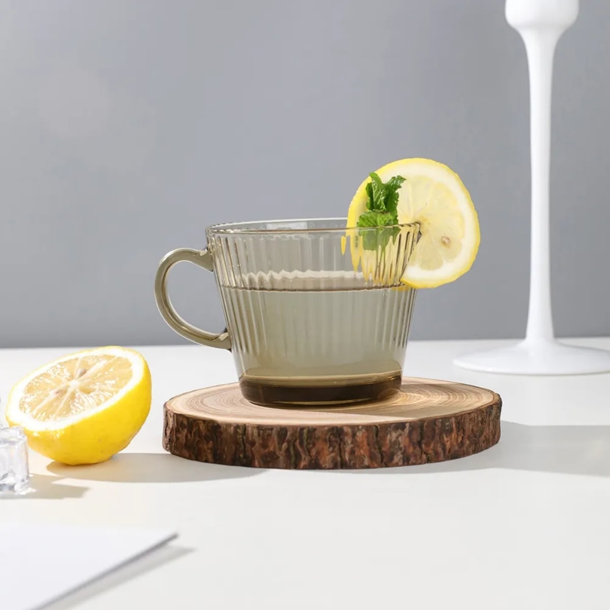 Szklanki z uchem bursztynowe do kawy herbaty 410 ml kubki ryflowane zestaw 6 szt Altom Design Selena