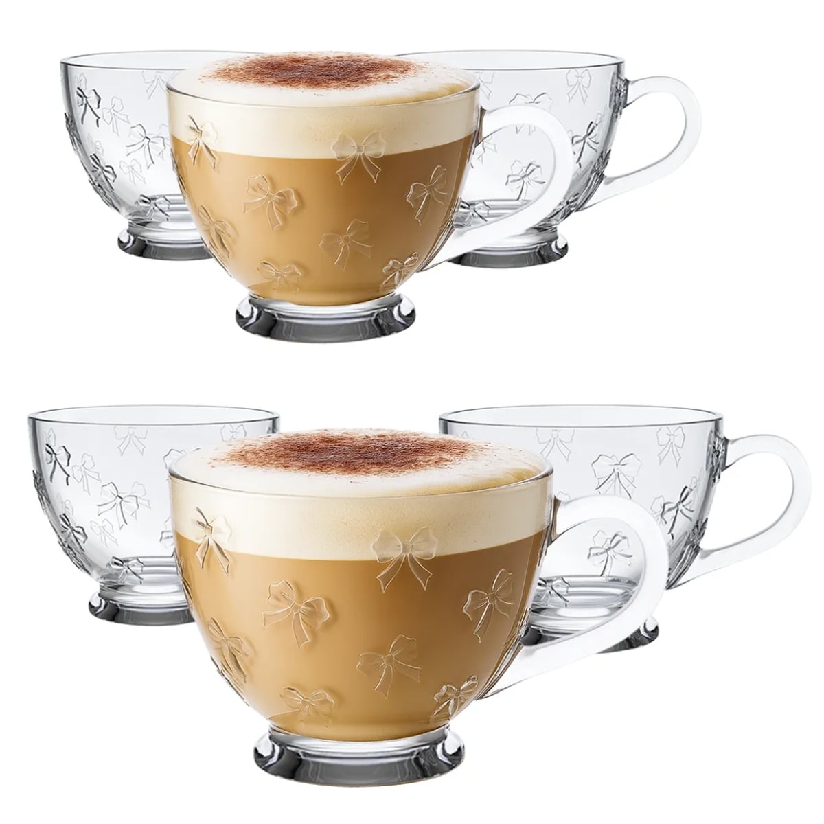 Filiżanki do kawy i herbaty 420 ml szklane na stopce serwis kawowy Altom Design Kokardki 420 zestaw 6 szt