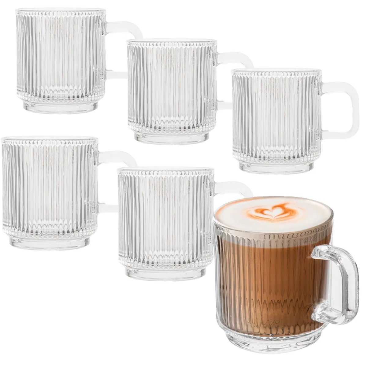 Szklanki z uchem ryflowane do kawy latte herbaty 360 ml zestaw 6 szt Altom Design Selena