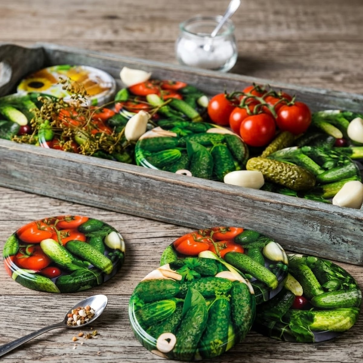 Zakrętki do słoików na przetwory 8,2 cm ogórki zestaw 100 szt - 6-zaczepowe Altom Design