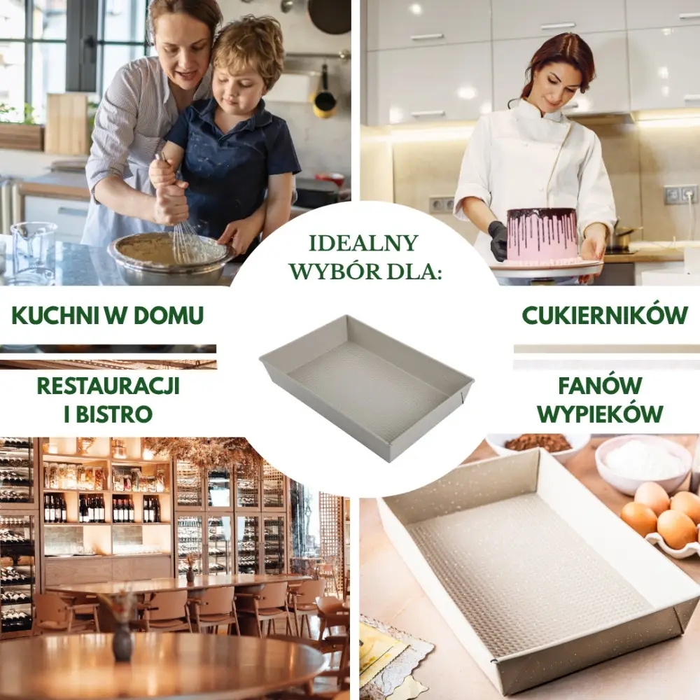 Blacha prostokątna forma beżowa do pieczenia 36,5x24x6 cm z stali węglowej i powłoki nieprzywierającej Kinghoff
