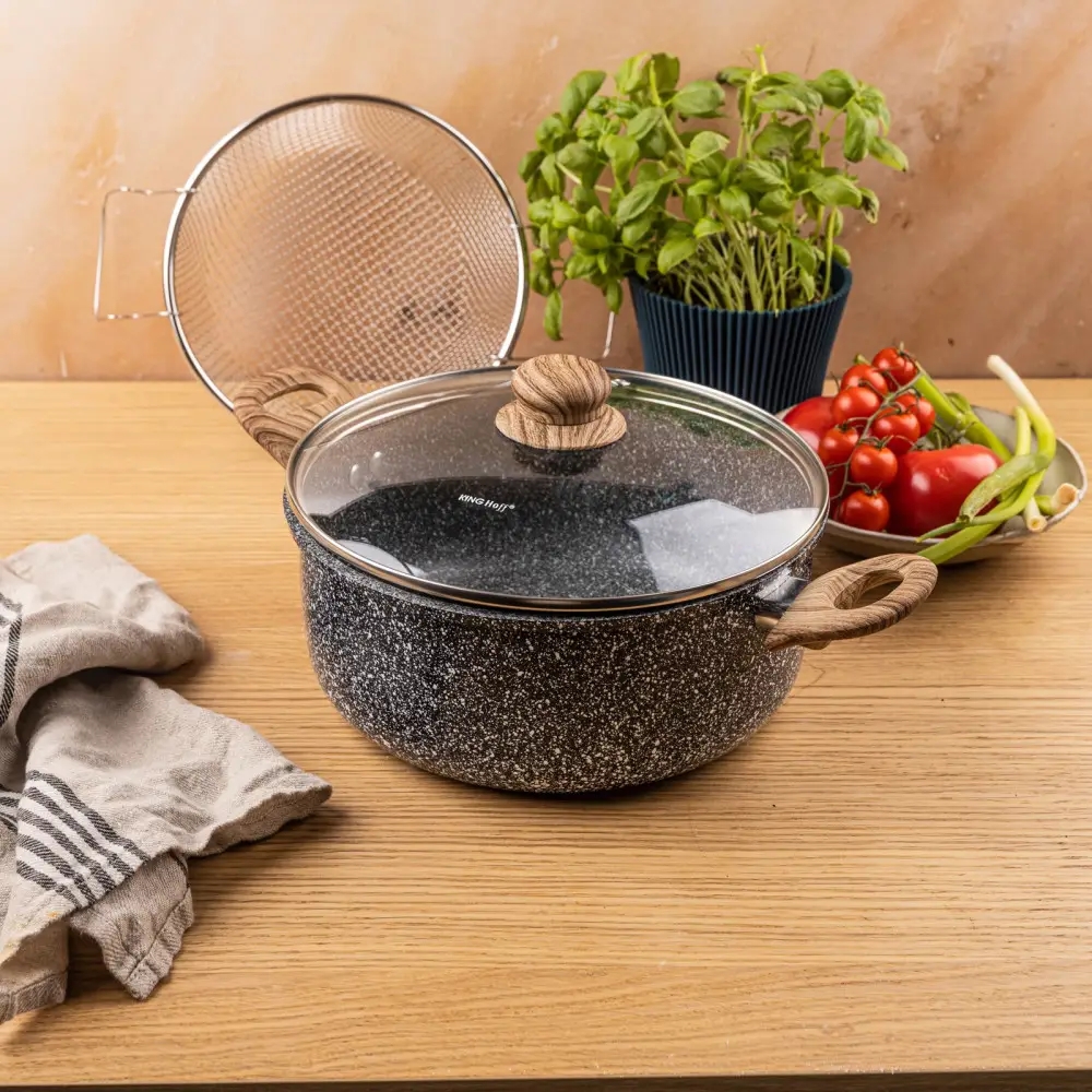Garnek tradycyjny do smażenia frytek 24 cm z koszykiem stalowym i pokrywką  4L KingHoff