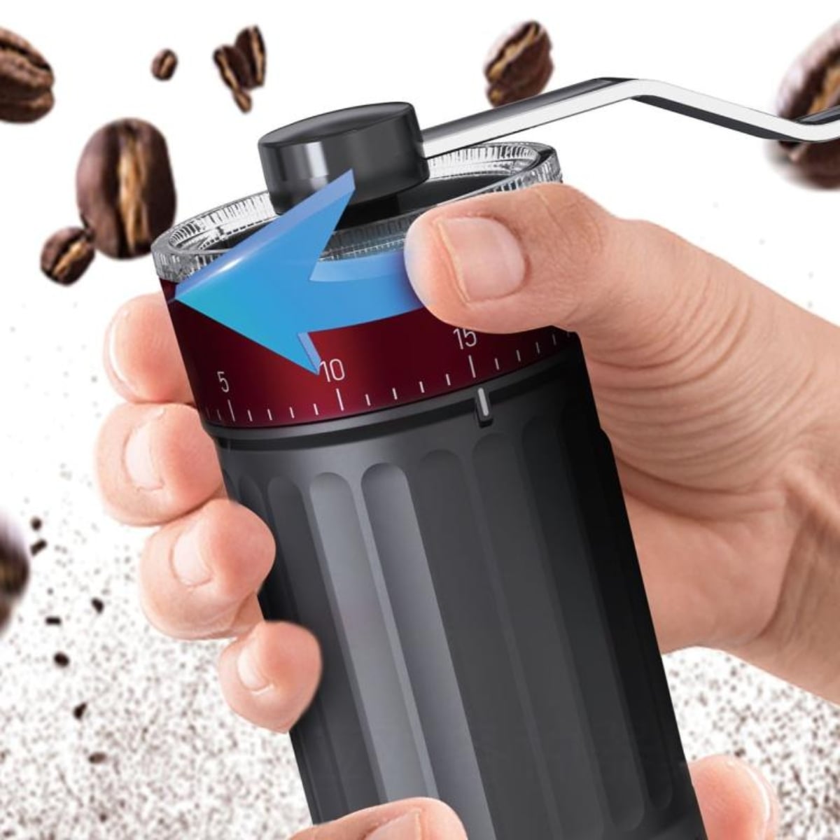 Ręczny młynek do kawy z regulacja grubości mielenia, żarna z sczoteczka w zestawie Kinghoff