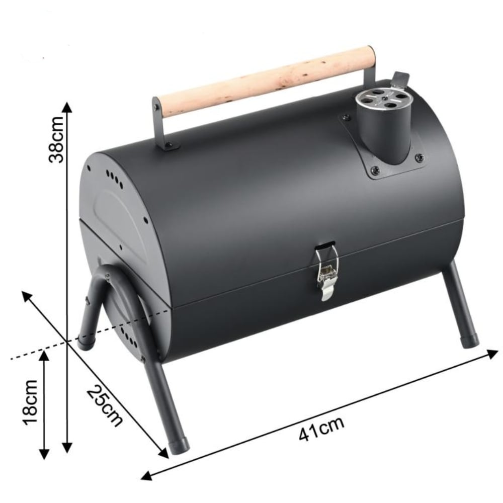 Grill węglowy ogrodowy w kształcie beczki przenośny turystyczny z rączką KINGHoff