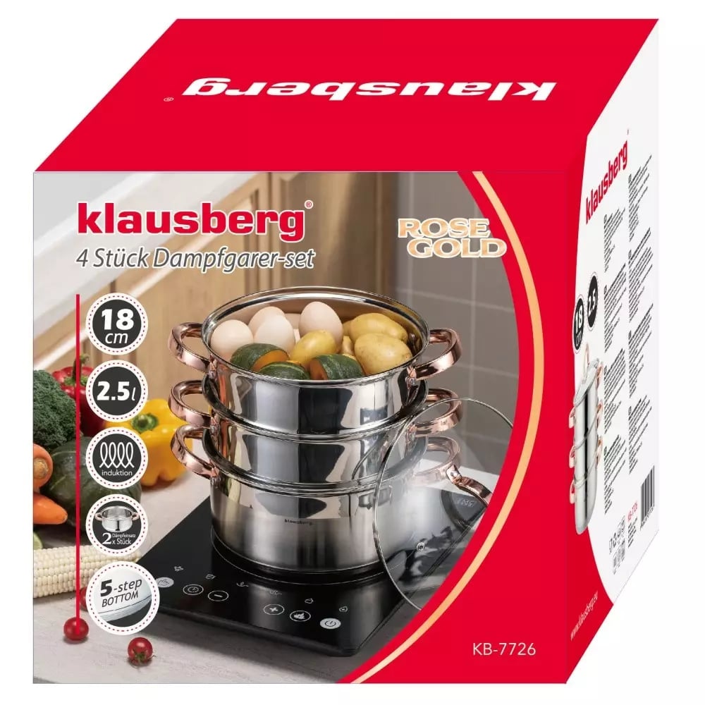Garnek do gotowania na parze 4 el o pojemności 2,5L indukcja gaz Klausberg