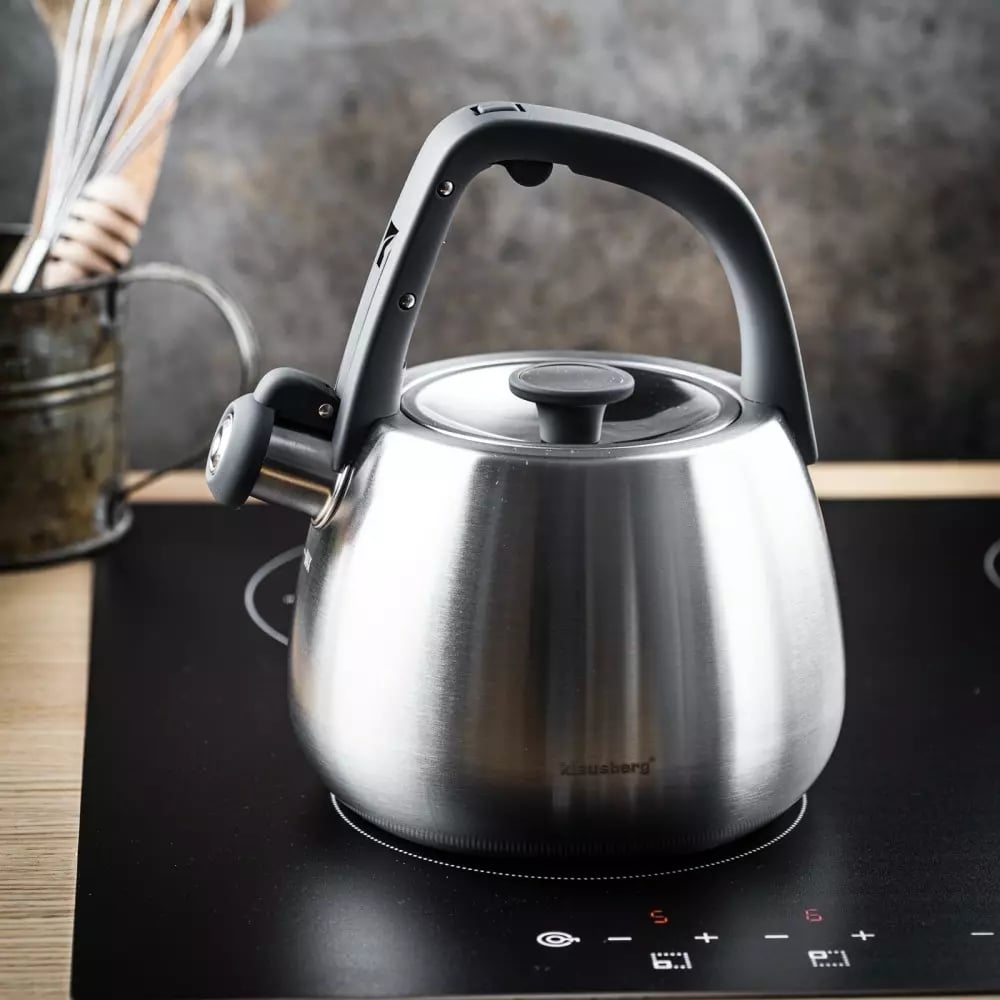 Czajnik z gwizdkiem tradycyjny stalowy 2.5L gaz indukcja srebrny szczotkowany Klausberg