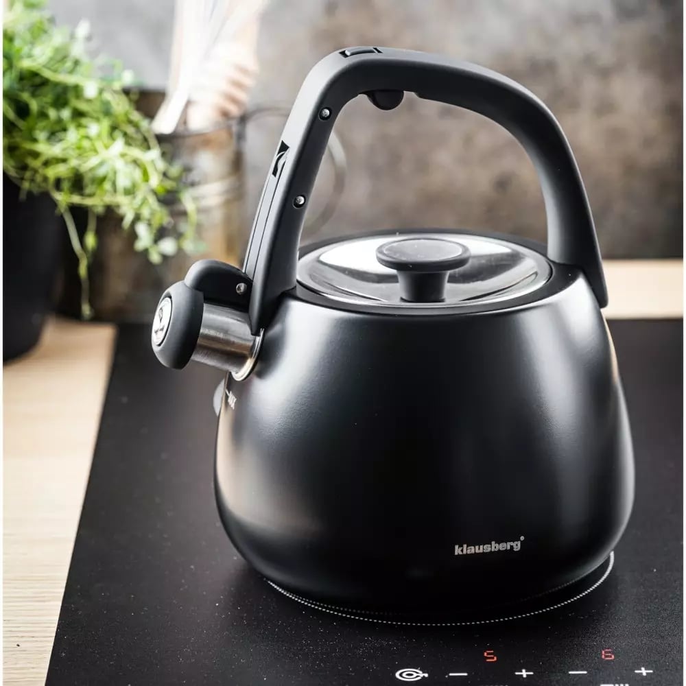 Czajnik z gwizdkiem tradycyjny stalowy 2.5L gaz indukcja czarny matowy Klausberg