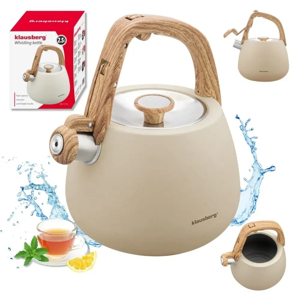 Czajnik z gwizdkiem tradycyjny stalowy 2.5L gaz indukcja beżowy matowy Klausberg