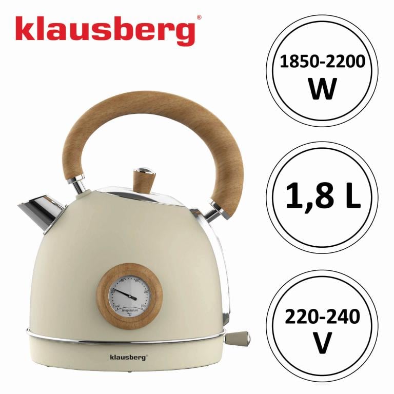 Czajnik elektryczny stalowy 1.8L kremowy z termometrem 2200W Klausberg KB7906