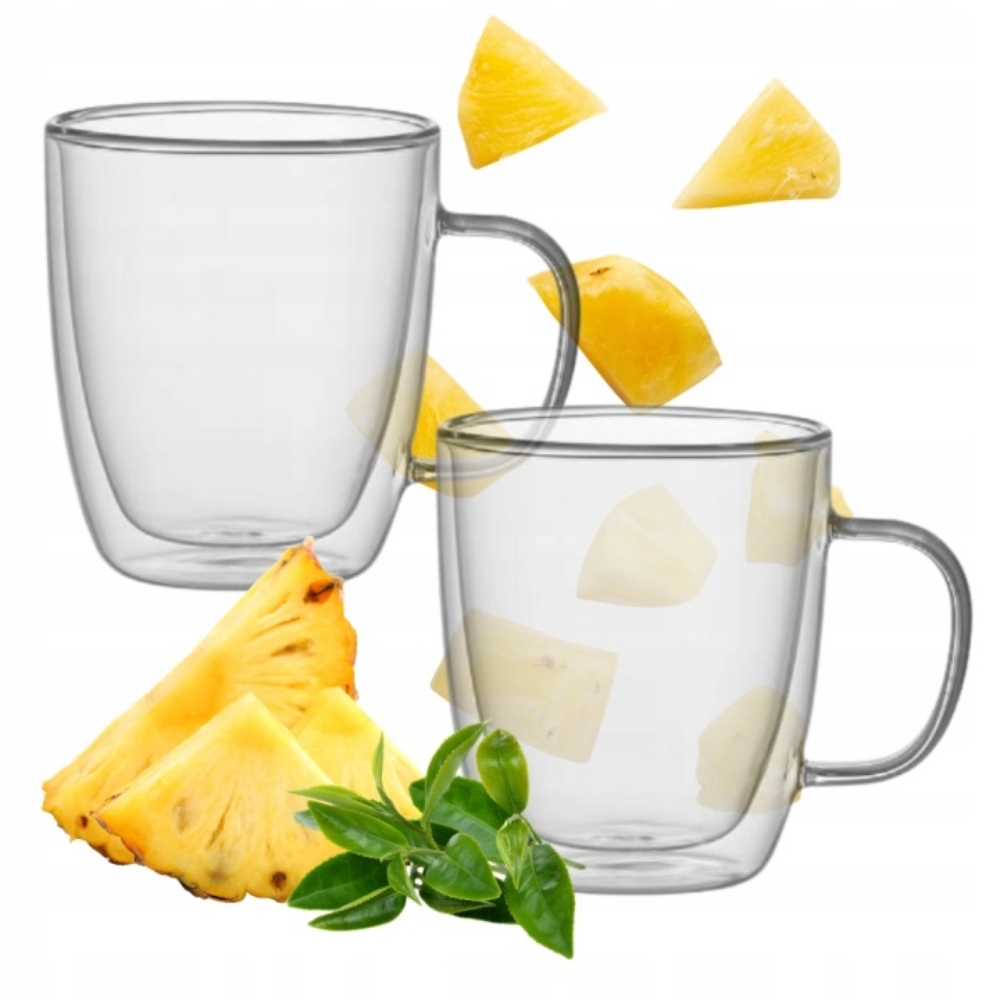 Szklanki termiczne z uchem do kawy latte 350 ml podwójne ścianki komplet 2 szt MG Home Renza
