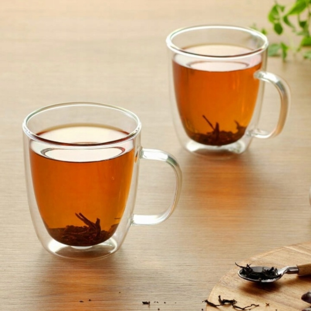 Szklanki termiczne z uchem do kawy latte 350 ml podwójne ścianki komplet 2 szt MG Home Renza