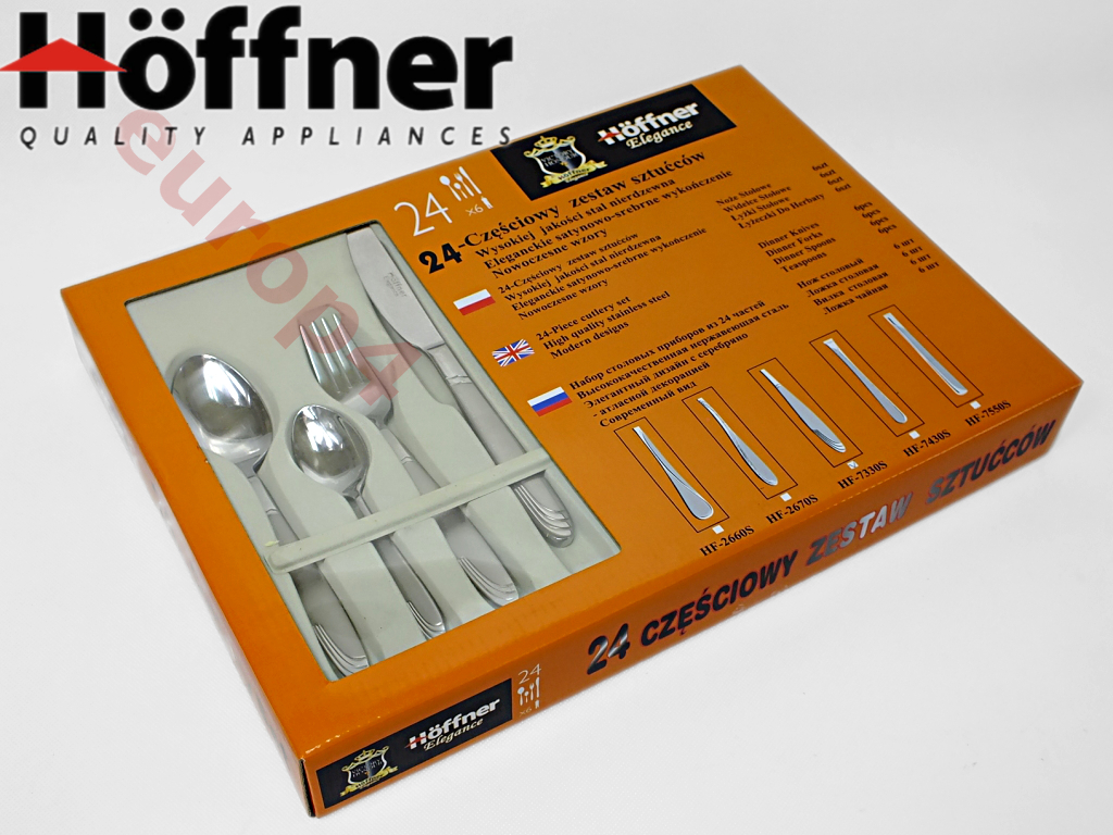 Sztućce Hoffner HF 38560 zestaw na 6 osób noże+widelce+łyżki srebro