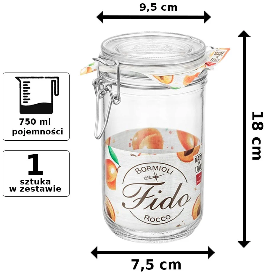 Słoik szklany Bormioli Rocco Fido 750 ml wysoki wymiary