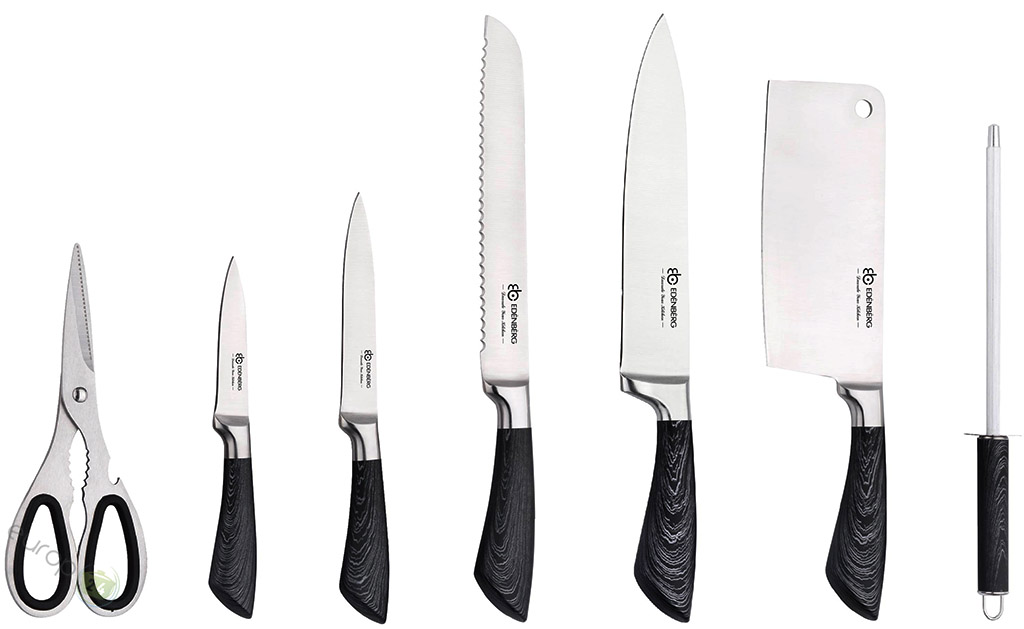Noże kuchenne Edenberg EB 912 stalowe + stojak zestaw noży czarne