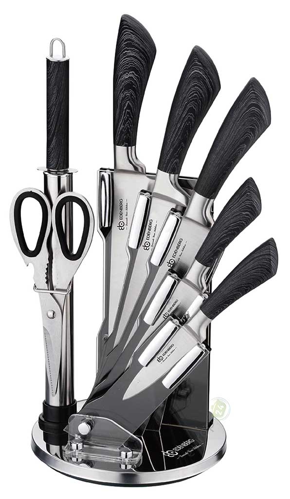 Noże kuchenne Edenberg EB 912 stalowe + stojak zestaw noży czarne