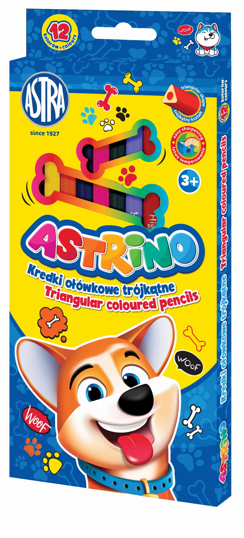 Kredki ołówkowe Astrino szkolne trójkątne 12 kolórów dla dzieci